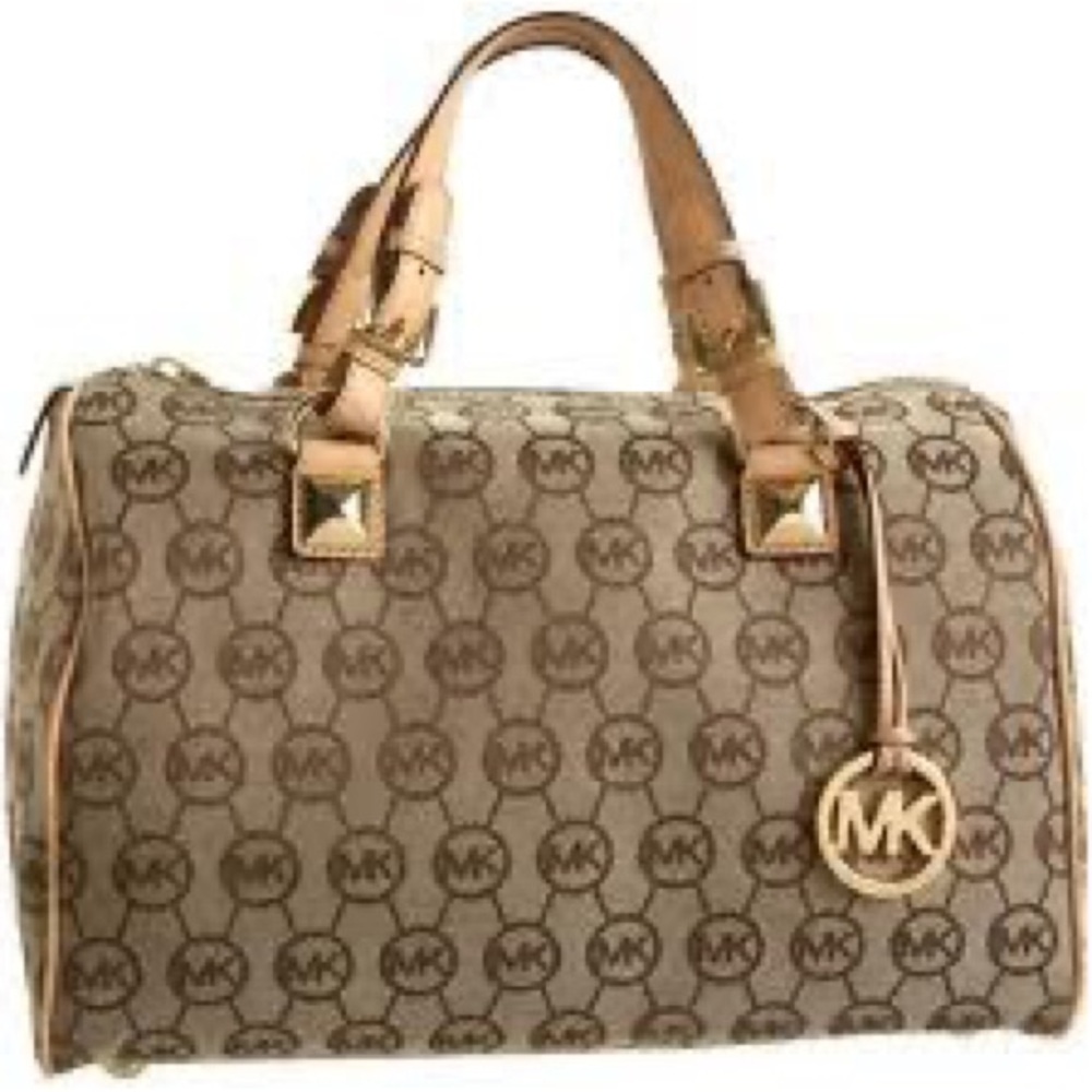 Michael Kors Tan and Brown Logo Satchel